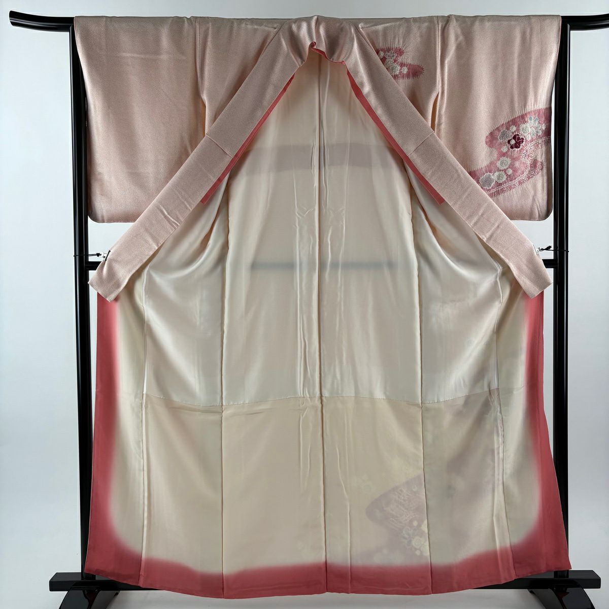 付下 身長160.5cm 袖長64cm M 雙層 梅花 七寶紋 絞染 金銀彩 粉紅 純蠶絲 優品級