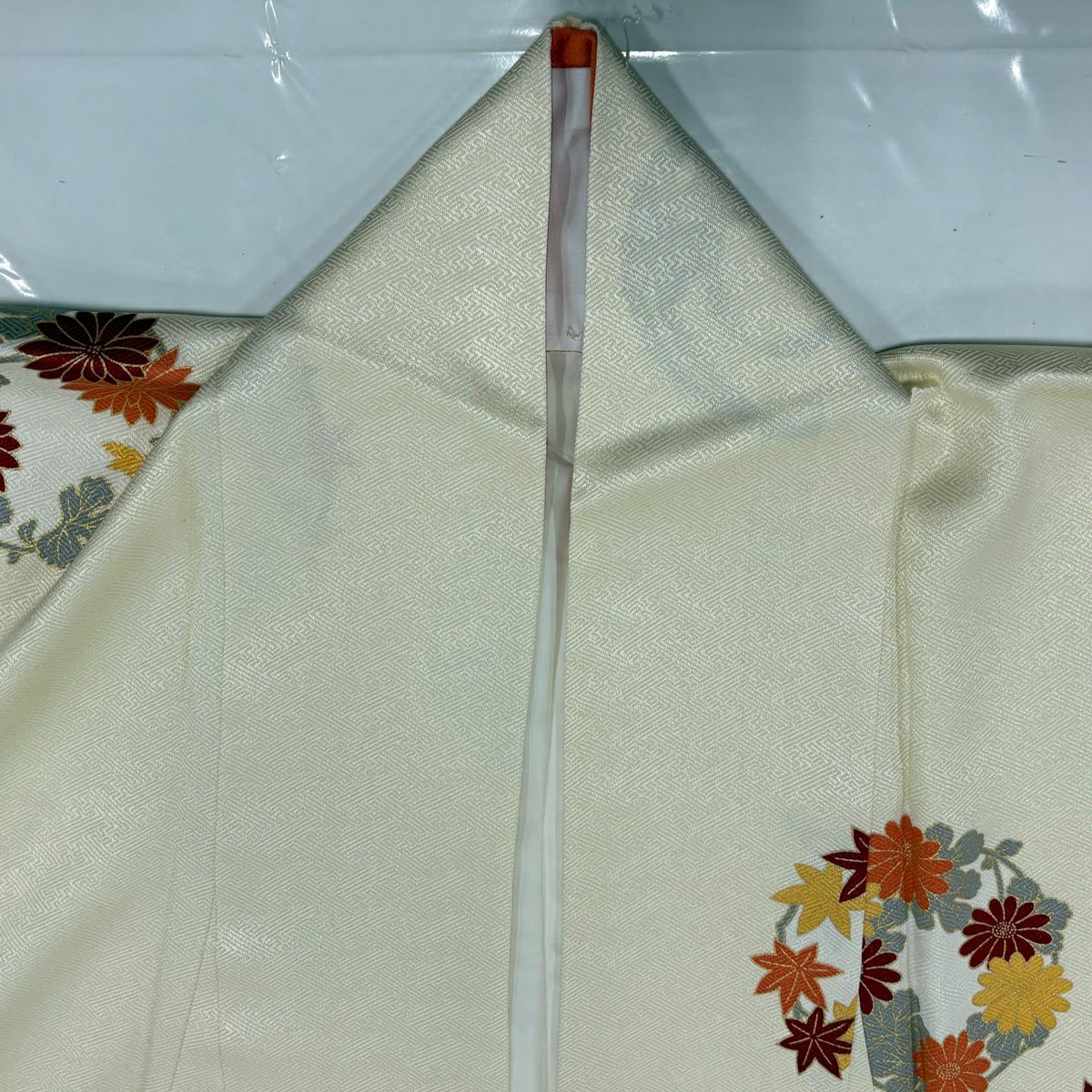 【美品】 小紋 身長163cm 袖長66cm M 雙層 花丸紋 地紋 金彩裝飾 淺黃 純蠶絲 優品級