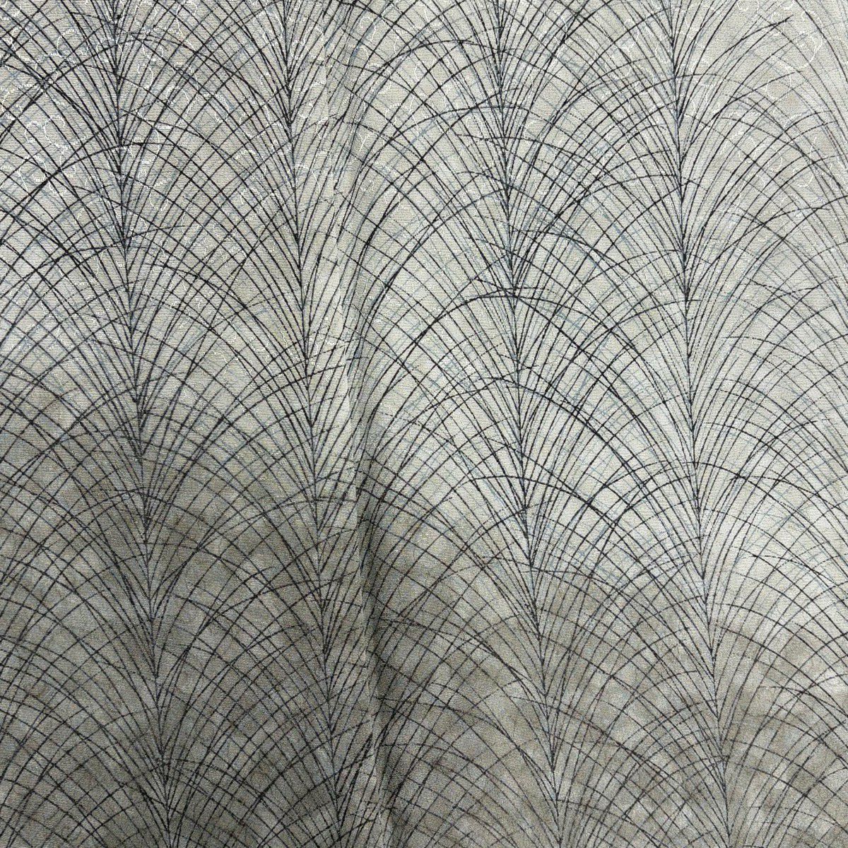 【美品】 付下 身長156.5cm 袖長62cm S 雙層 落款あり 葉紋 地紋 灰 純蠶絲 秀品級