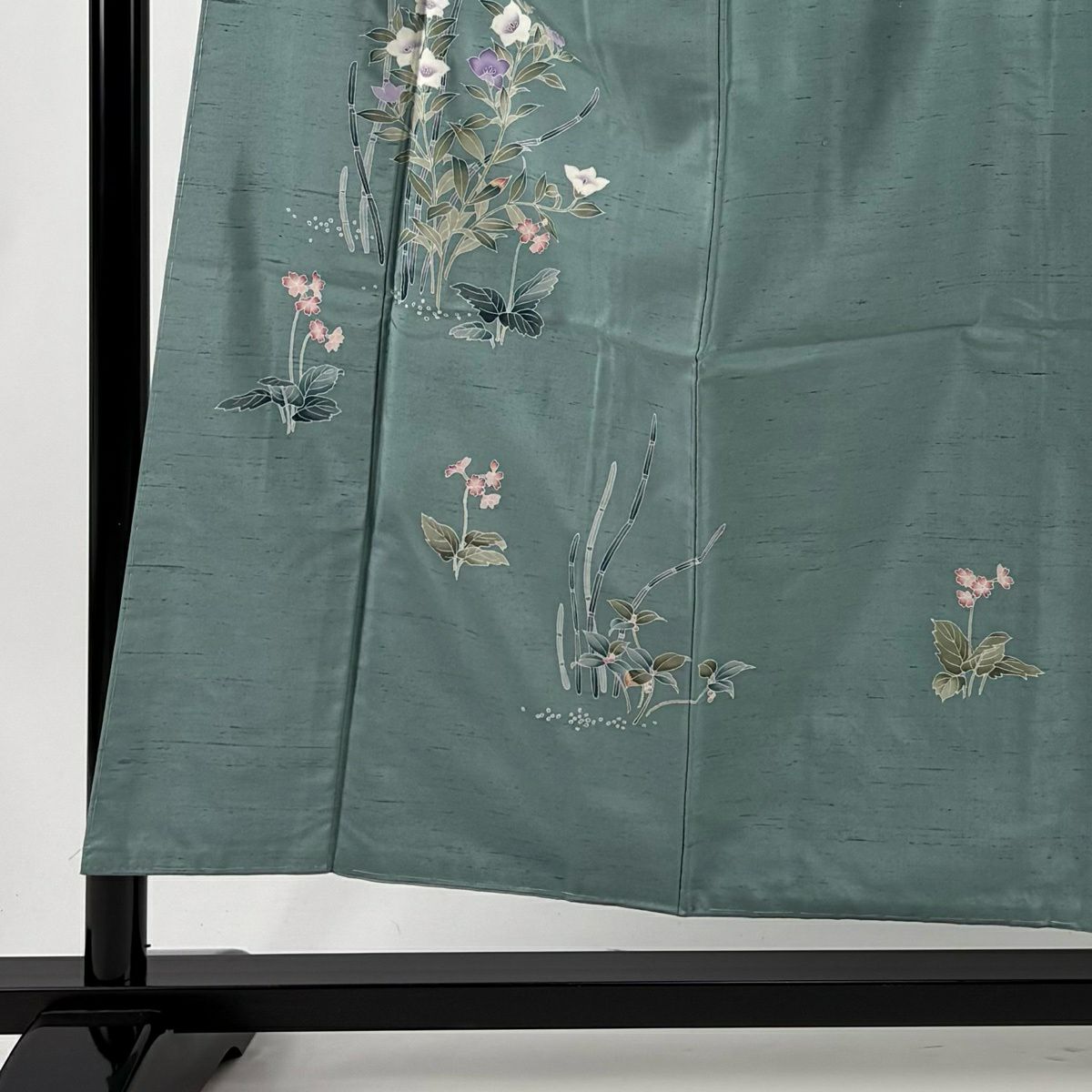 【美品】 付下 身長155cm 袖長62.5cm S 雙層 紬織織 落款あり 桔梗 木賊 灰綠 純蠶絲 秀品級
