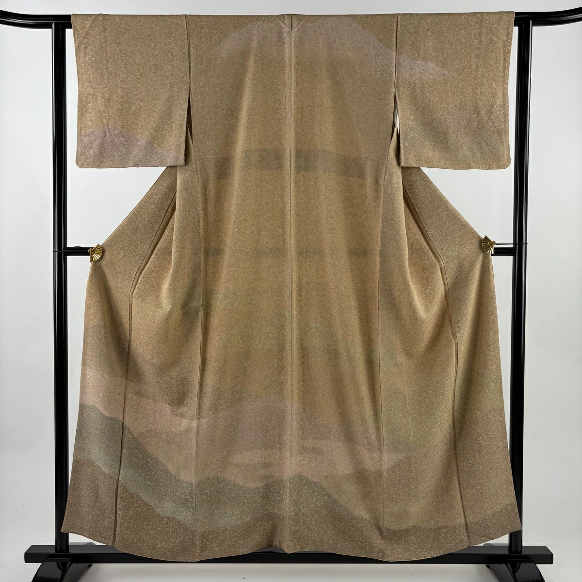 【美品】訪問服 身長156.5cm 袖長63cm S 雙層 霞 山並 金銀彩 薄黃土 純蠶絲 秀品級