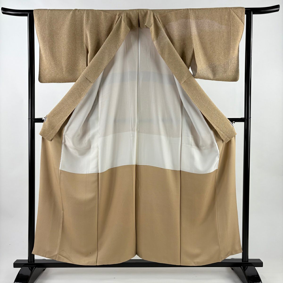 【美品】訪問服 身長156.5cm 袖長63cm S 雙層 霞 山並 金銀彩 薄黃土 純蠶絲 秀品級