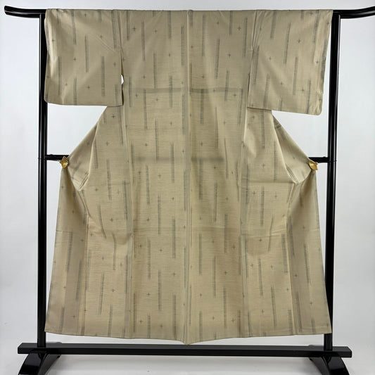 【美品】 紬織 身長155.5cm 袖長63.5cm S 雙層 十字絣 縞紋 米色 化纖 優品級