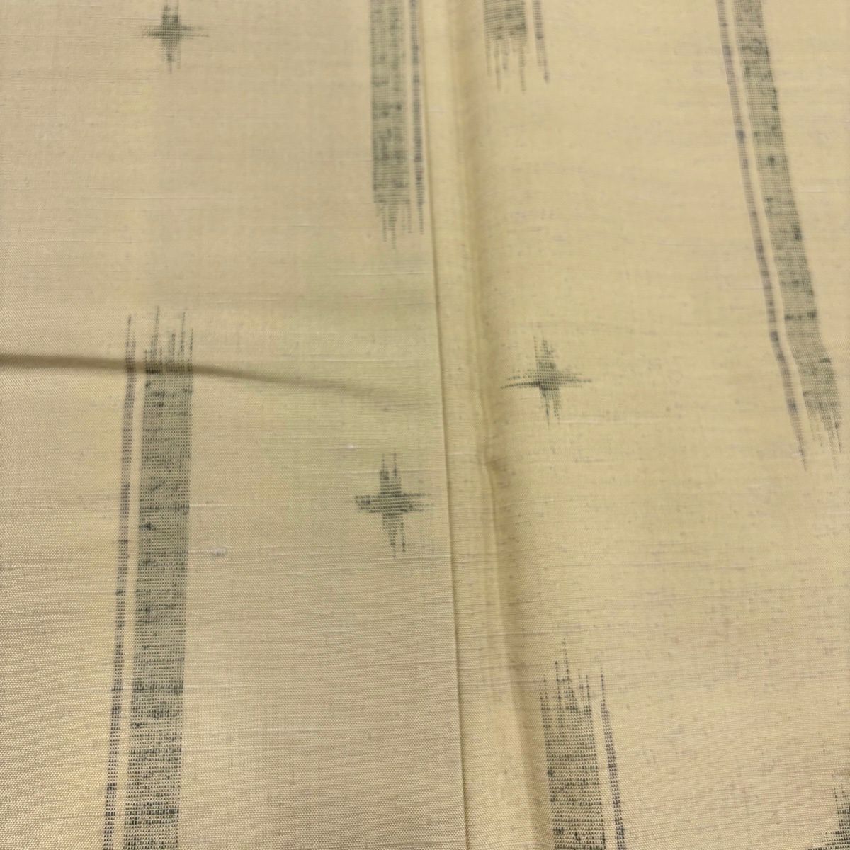 【美品】 紬織 身長155.5cm 袖長63.5cm S 雙層 十字絣 縞紋 米色 化纖 優品級