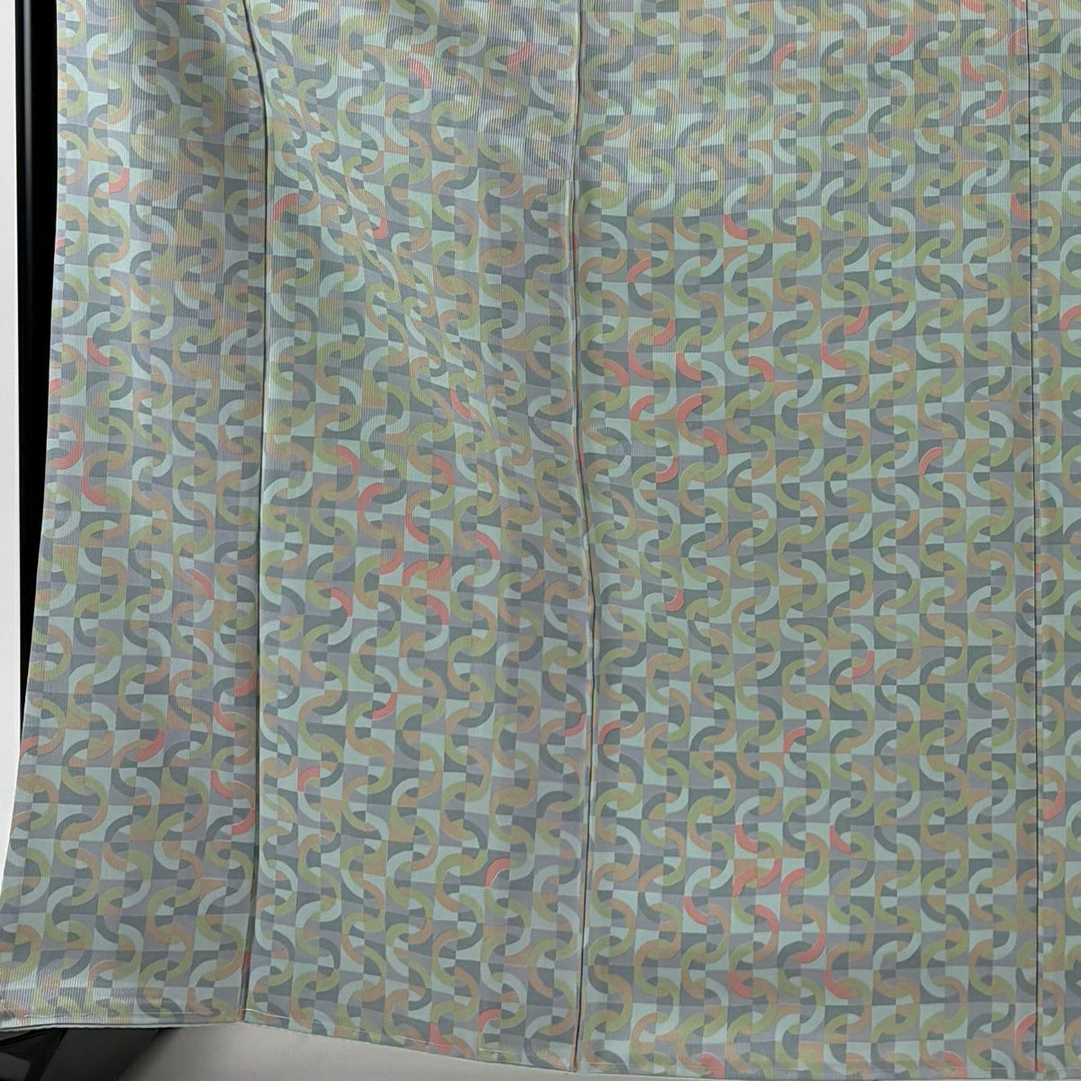 【美品】 小紋 身長165cm 袖長66cm M 雙層 幾何學圖案 水藍色 純蠶絲 優品級