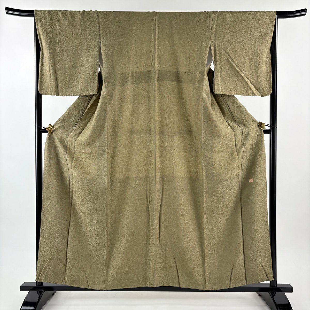江戶小紋 身長157.5cm 袖長66cm M 雙層 落款 鮫 茶綠 純蠶絲 秀品級 一つ紋