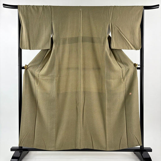 江戶小紋 身長157.5cm 袖長66cm M 雙層 落款 鮫 茶綠 純蠶絲 秀品級 一つ紋