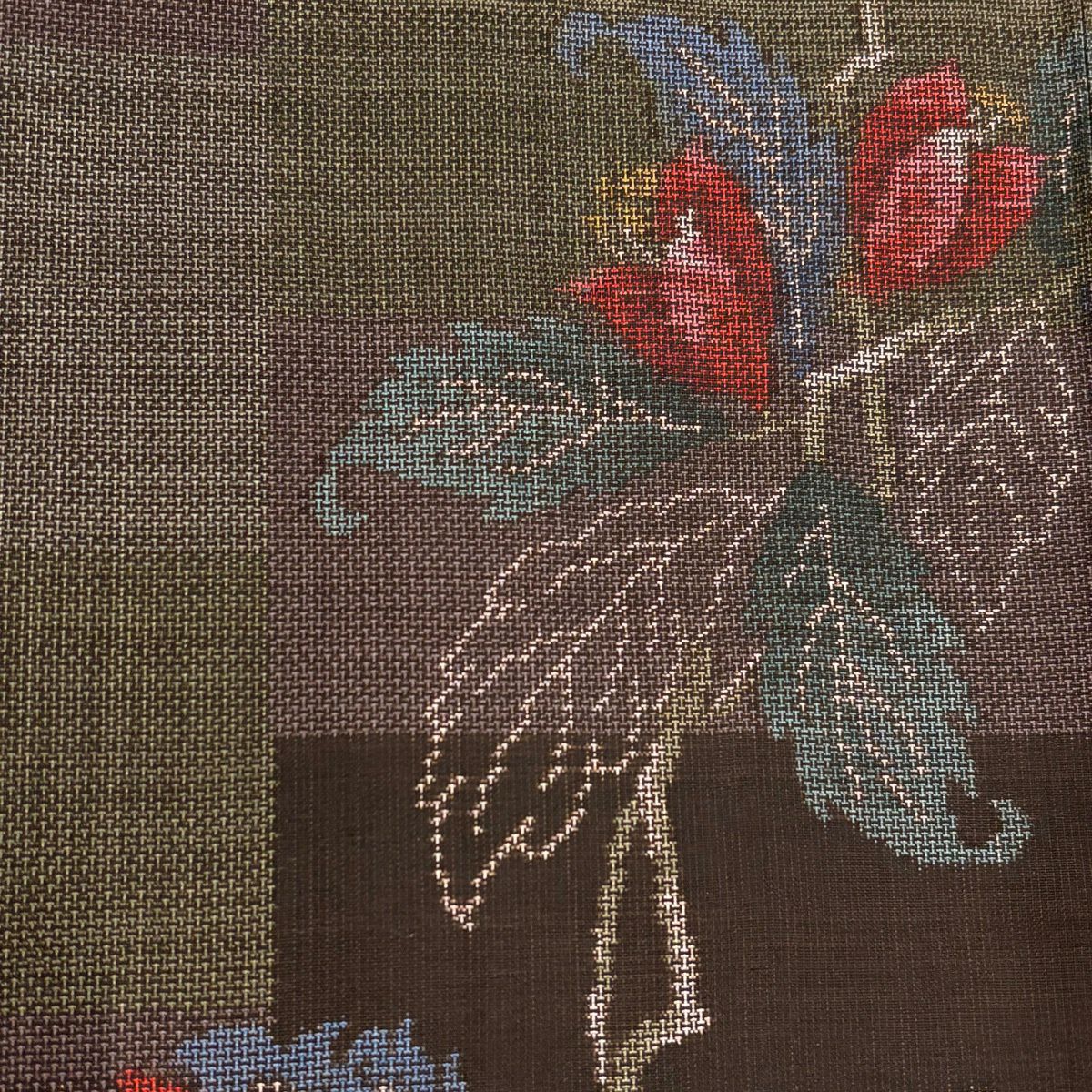【美品】 紬織 身長156cm 袖長60.5cm S 雙層 草花紋幾何圖案 深綠 純蠶絲 優品級