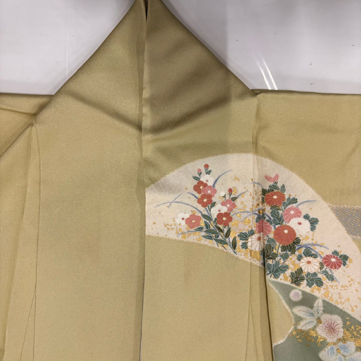 訪問服 身長164cm 袖長62.5cm S 雙層 草花紋紋 霞 金彩裝飾 染分 抹茶 純蠶絲 秀品級