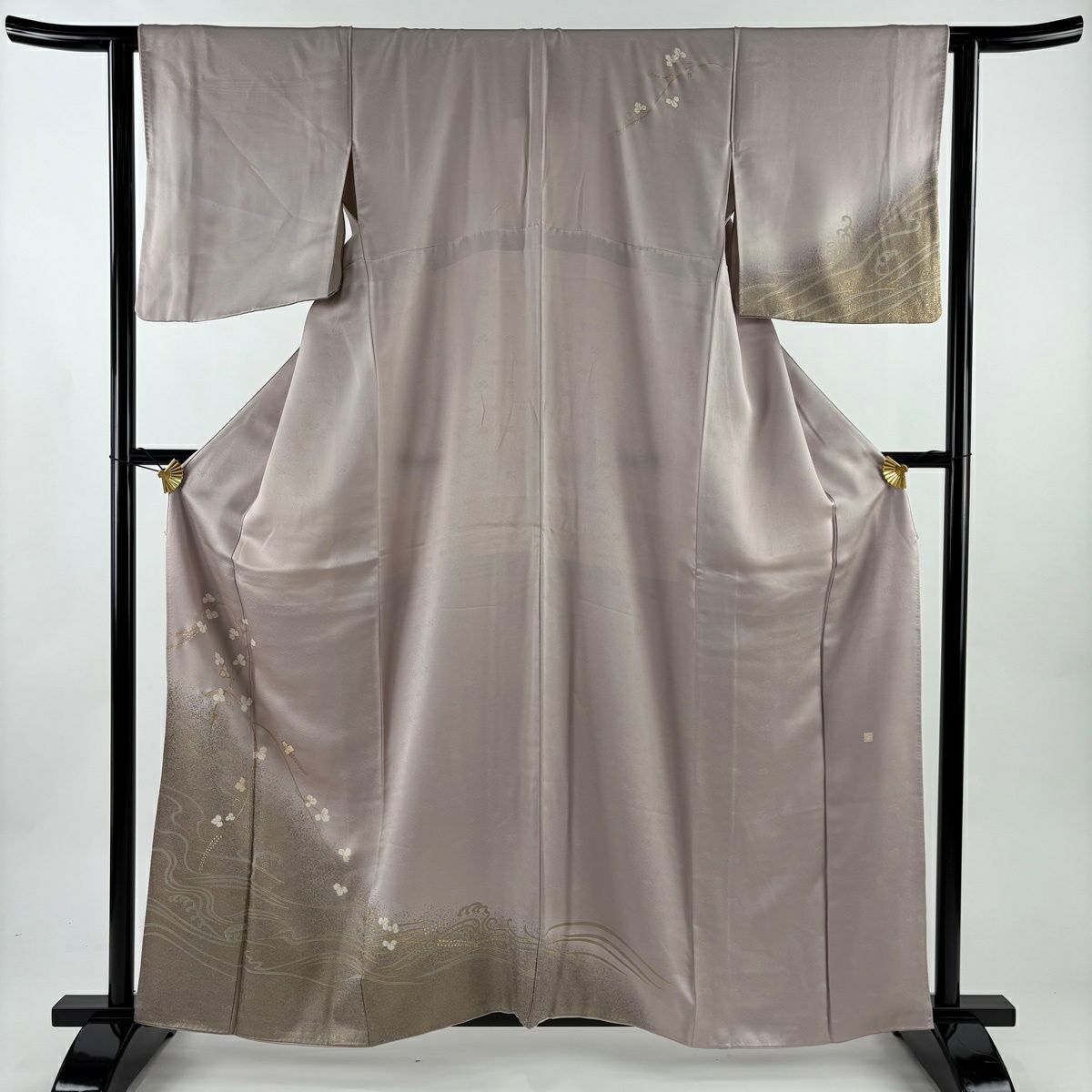 付下 身長159.5cm 袖長63cm S 雙層 落款 草花紋紋 波頭 金銀彩 刺繡 淺紫 純蠶絲 優品級
