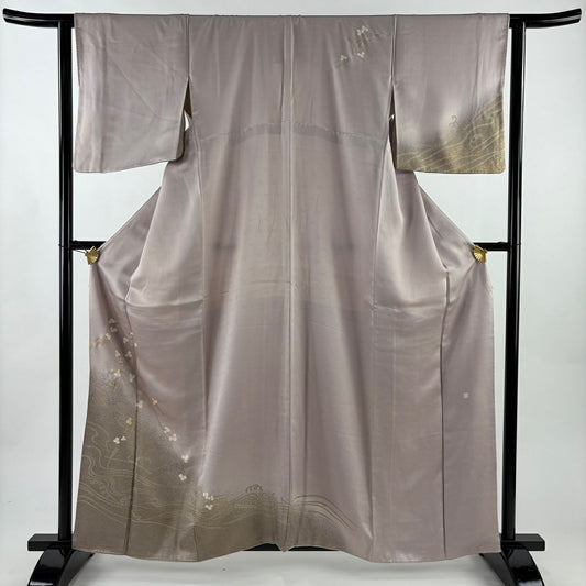付下 身長159.5cm 袖長63cm S 雙層 落款 草花紋紋 波頭 金銀彩 刺繡 淺紫 純蠶絲 優品級
