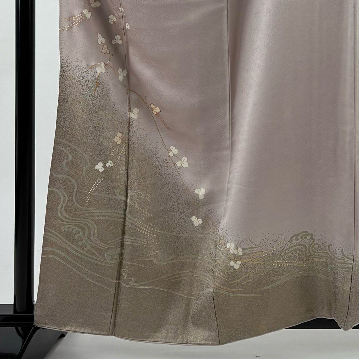 付下 身長159.5cm 袖長63cm S 雙層 落款 草花紋紋 波頭 金銀彩 刺繡 淺紫 純蠶絲 優品級
