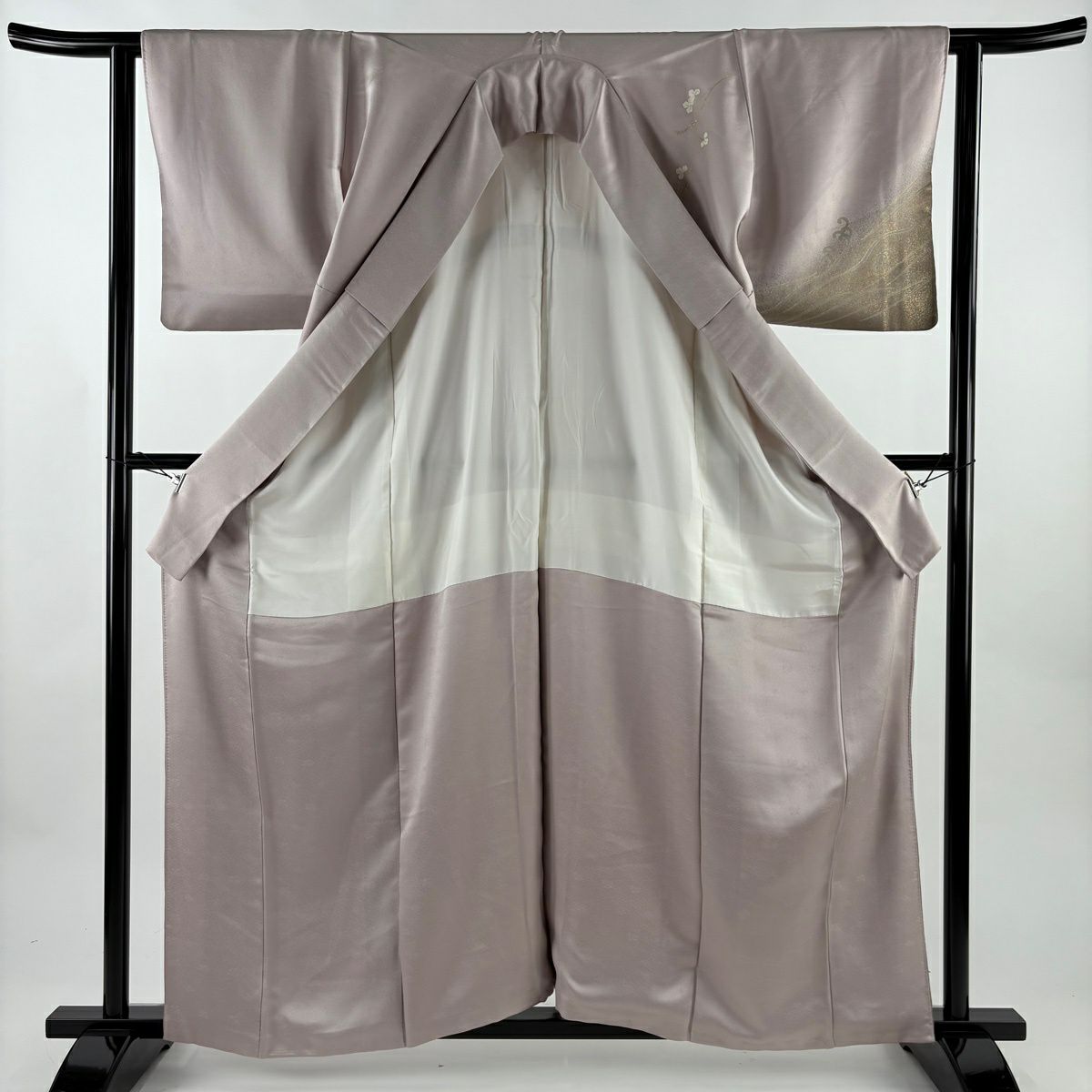付下 身長159.5cm 袖長63cm S 雙層 落款 草花紋紋 波頭 金銀彩 刺繡 淺紫 純蠶絲 優品級