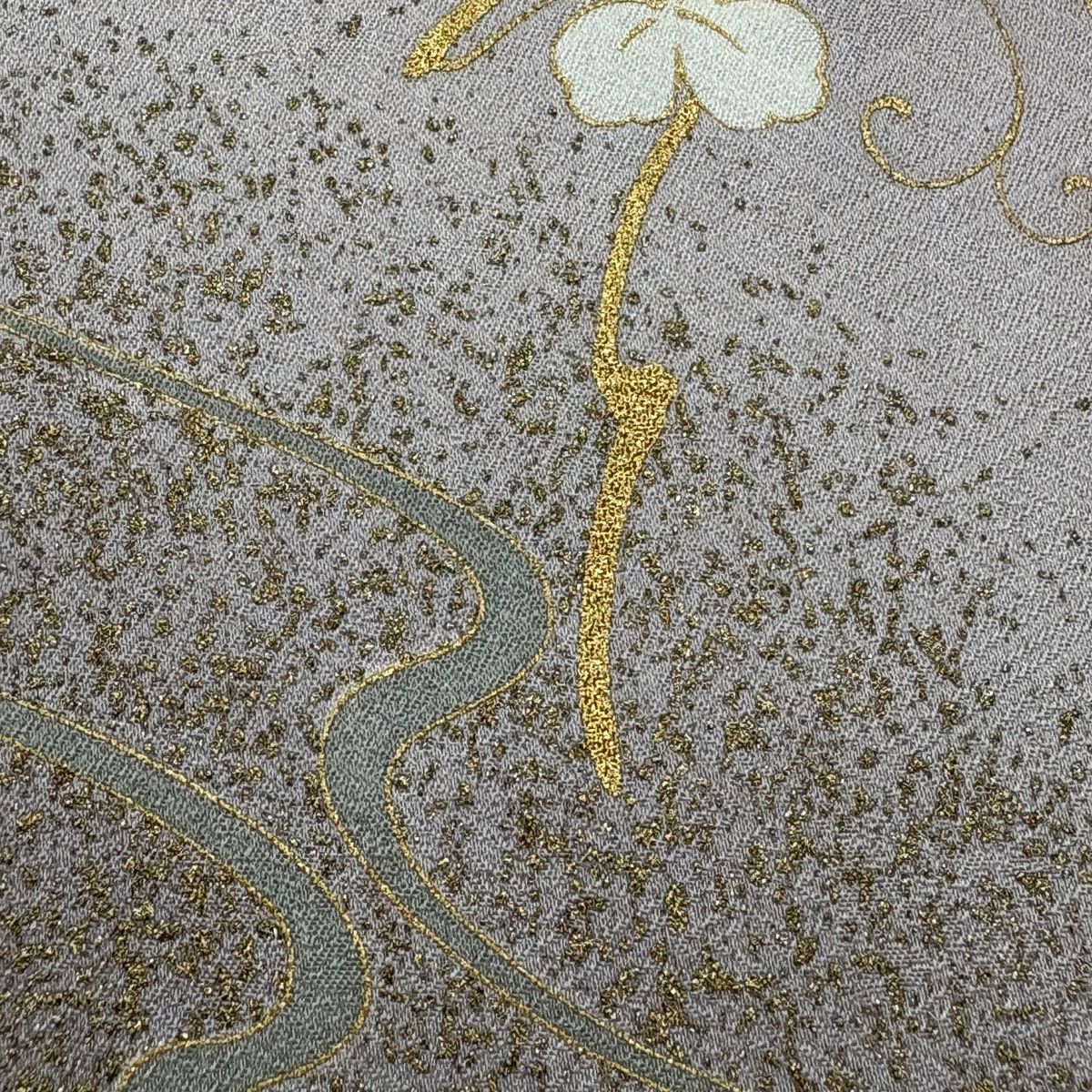 付下 身長159.5cm 袖長63cm S 雙層 落款 草花紋紋 波頭 金銀彩 刺繡 淺紫 純蠶絲 優品級