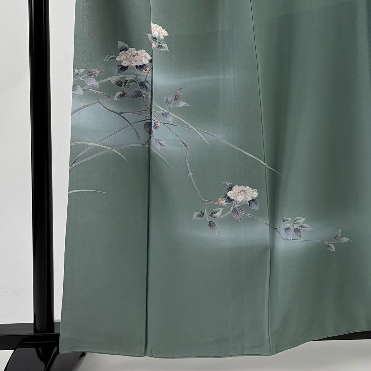 訪問服 身長160cm 袖長67cm M 雙層 落款 紫陽花 漸層 灰綠 純蠶絲 秀品級