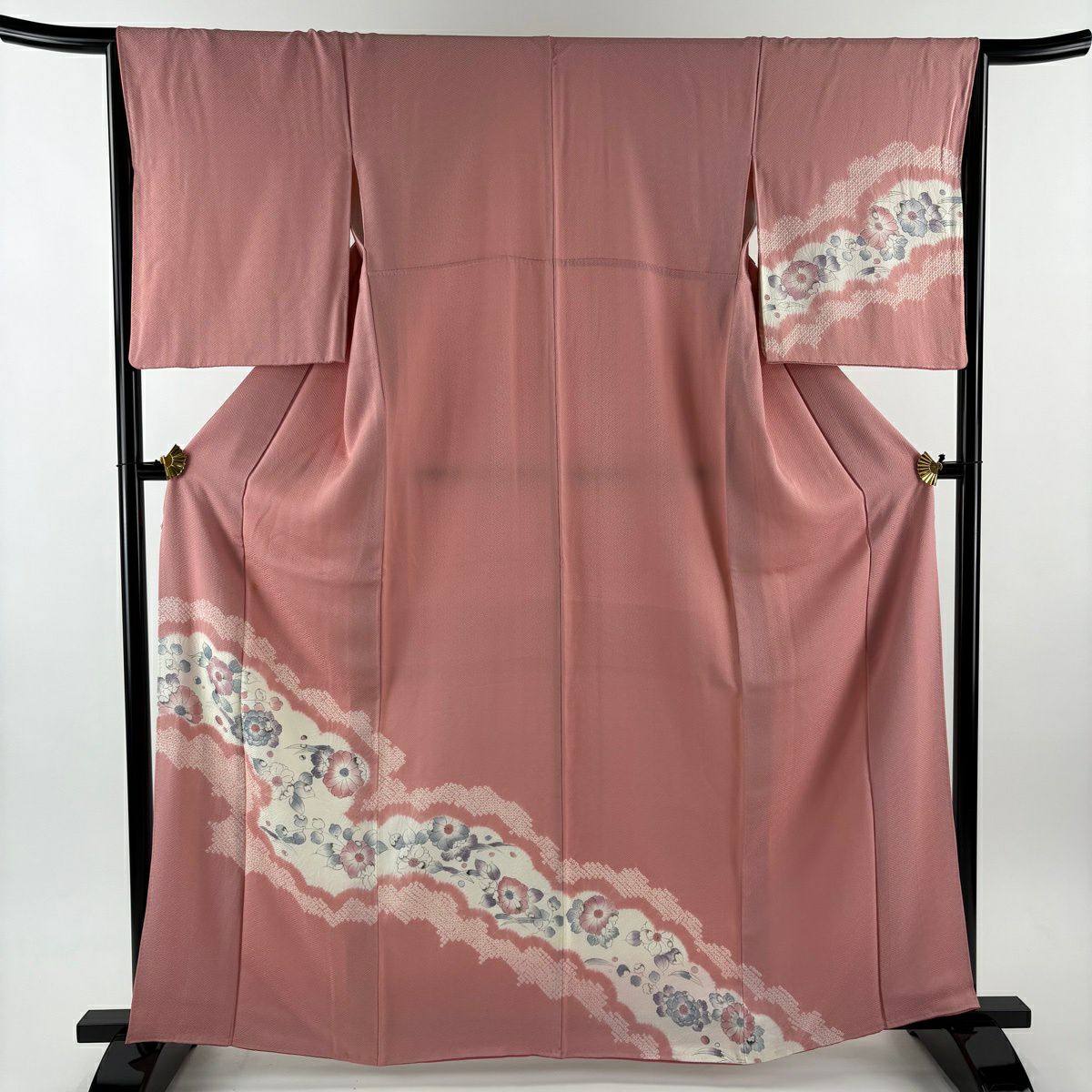 付下 身長164cm 袖長65cm M 雙層 辻花染 圖案絞染 漸層 粉紅 純蠶絲 優品級