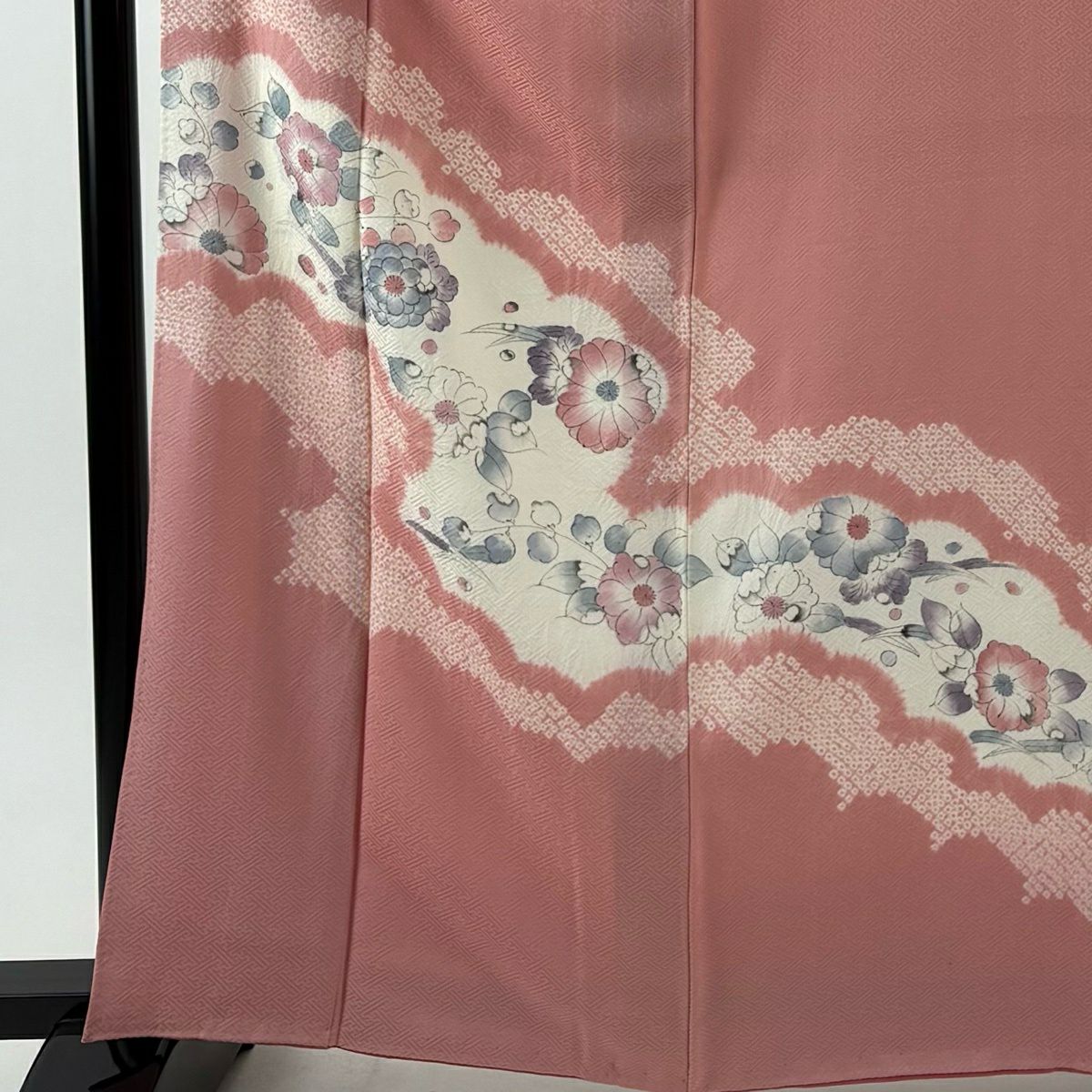 付下 身長164cm 袖長65cm M 雙層 辻花染 圖案絞染 漸層 粉紅 純蠶絲 優品級
