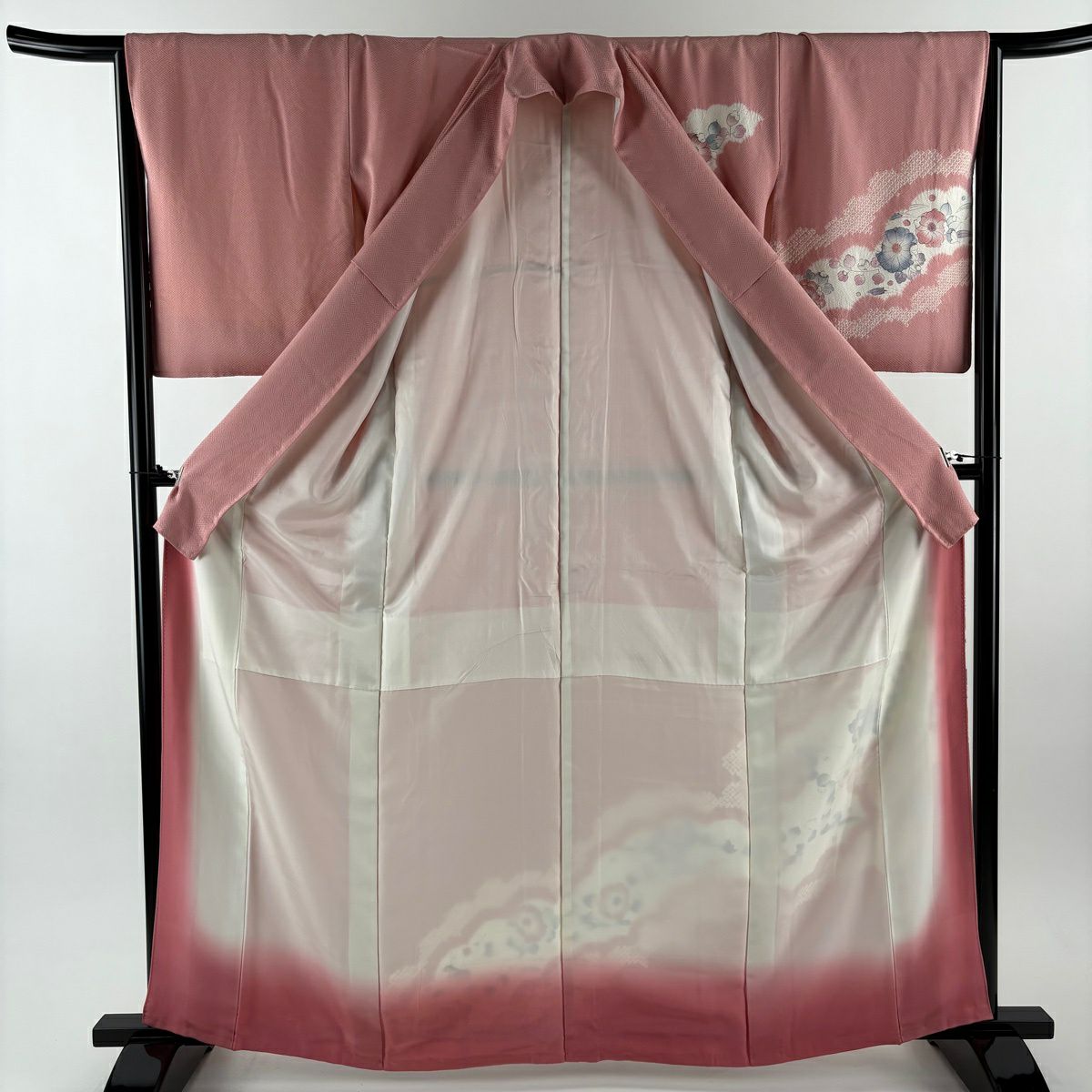 付下 身長164cm 袖長65cm M 雙層 辻花染 圖案絞染 漸層 粉紅 純蠶絲 優品級