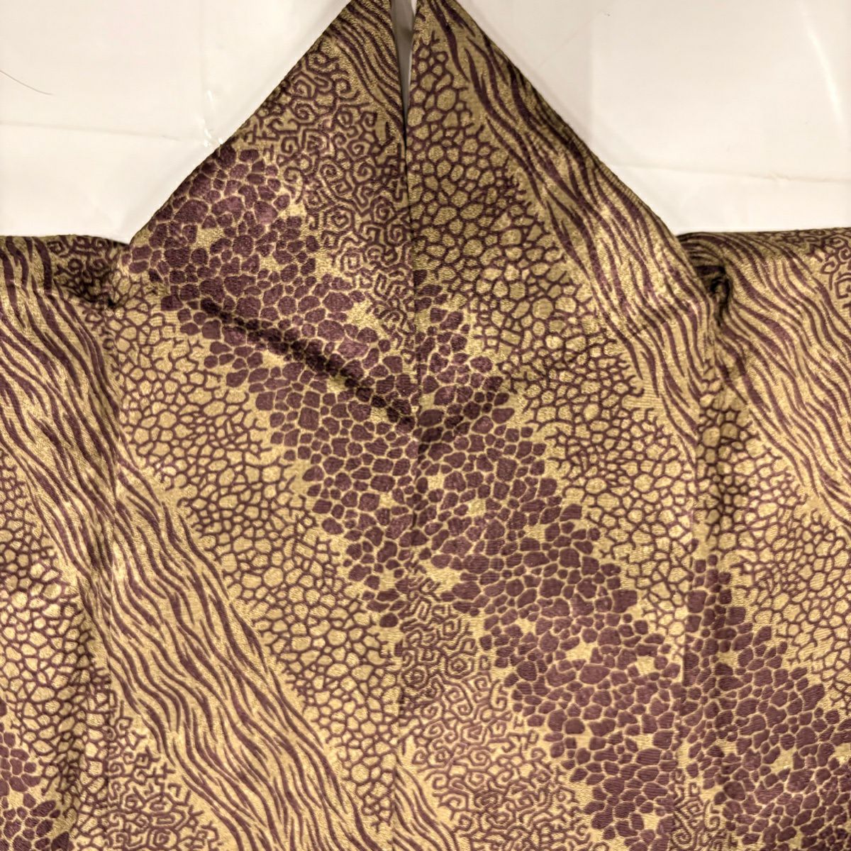 【美品】 小紋 身長165cm 袖長65cm M 雙層 幾何學 茶綠 純蠶絲 秀品級