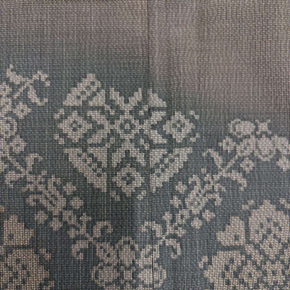 【美品】 付下 身長168cm 袖長65cm M 雙層 紬織織 華紋 墨 黑 純蠶絲 秀品級