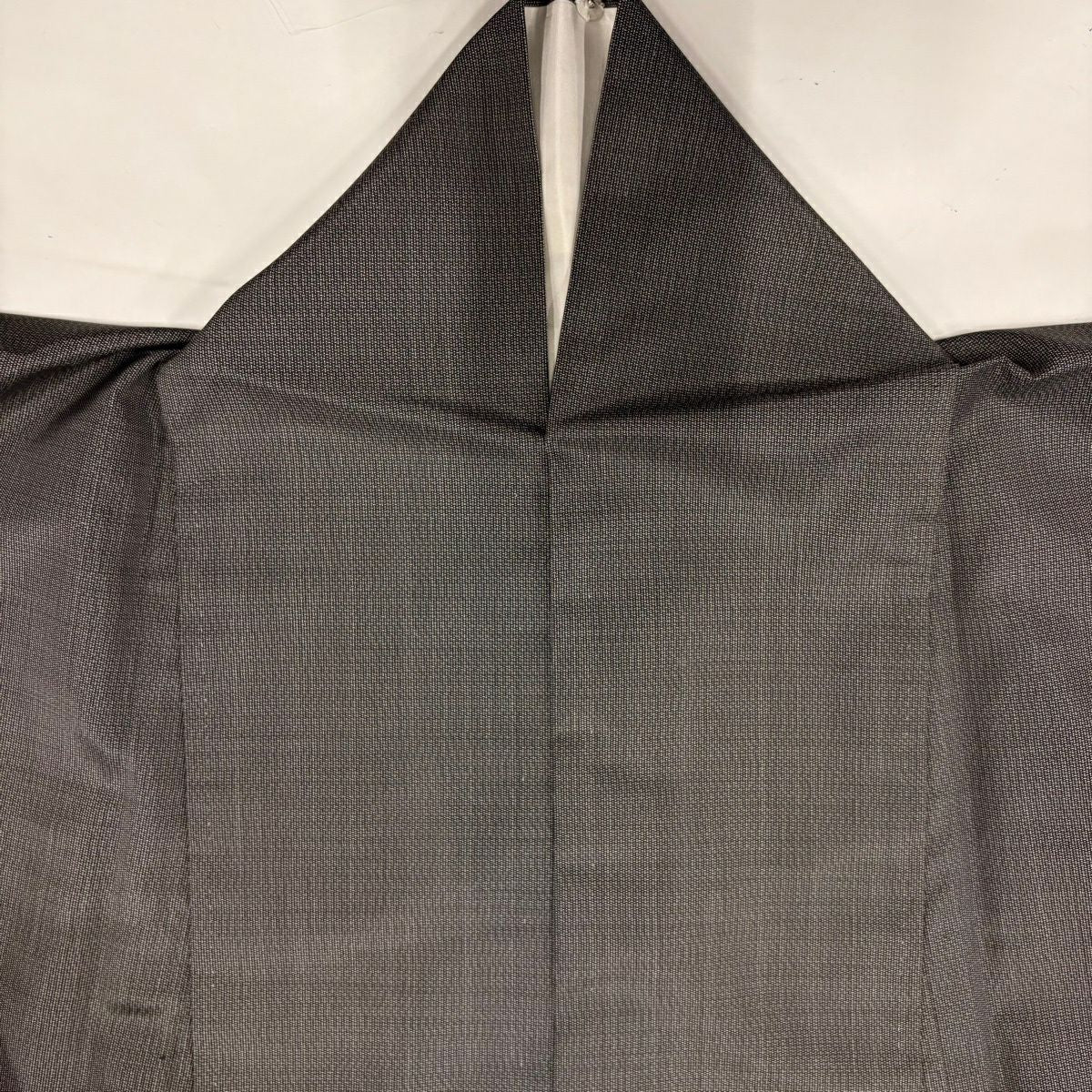 【美品】 付下 身長168cm 袖長65cm M 雙層 紬織織 華紋 墨 黑 純蠶絲 秀品級
