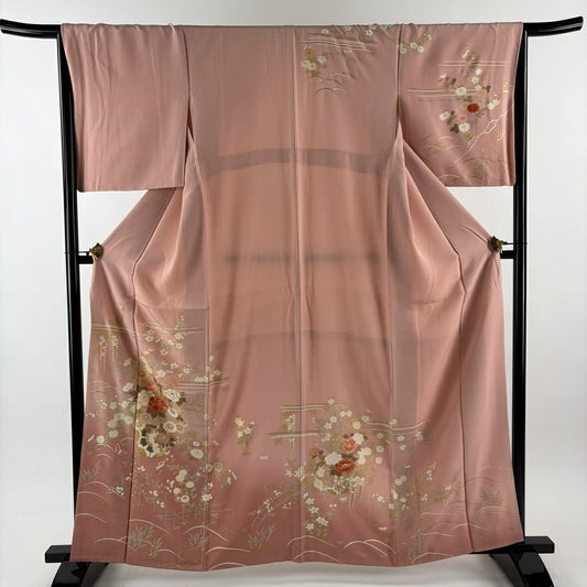 訪問服 身長162cm 袖長66cm M 雙層 波 金銀彩 漸層 粉紅 純蠶絲 優品級