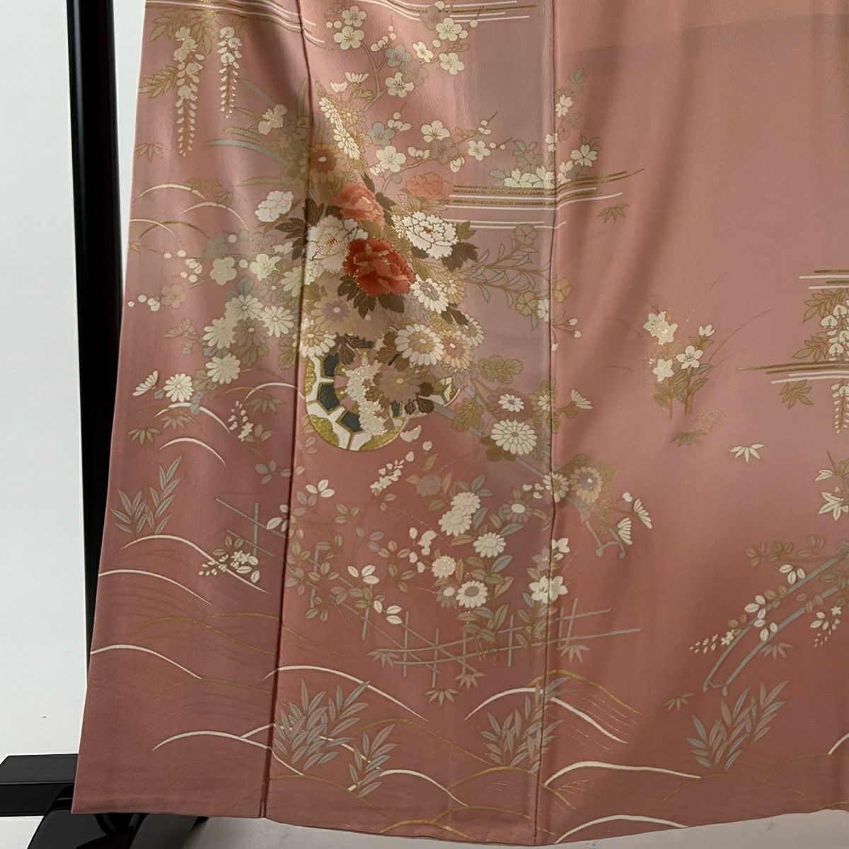 訪問服 身長162cm 袖長66cm M 雙層 波 金銀彩 漸層 粉紅 純蠶絲 優品級
