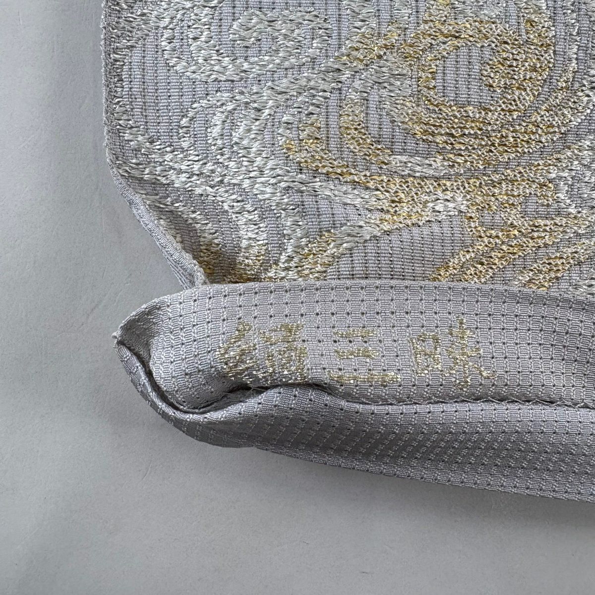 袋帶 名品級 観世水流水紋 金金箔 灰 深藍 六通 純蠶絲