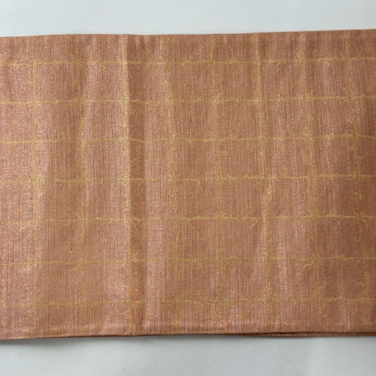【美品】 袋帶 名品級 霞 草花紋 金糸 金金箔 鮭粉紅 お太鼓圖案 純蠶絲