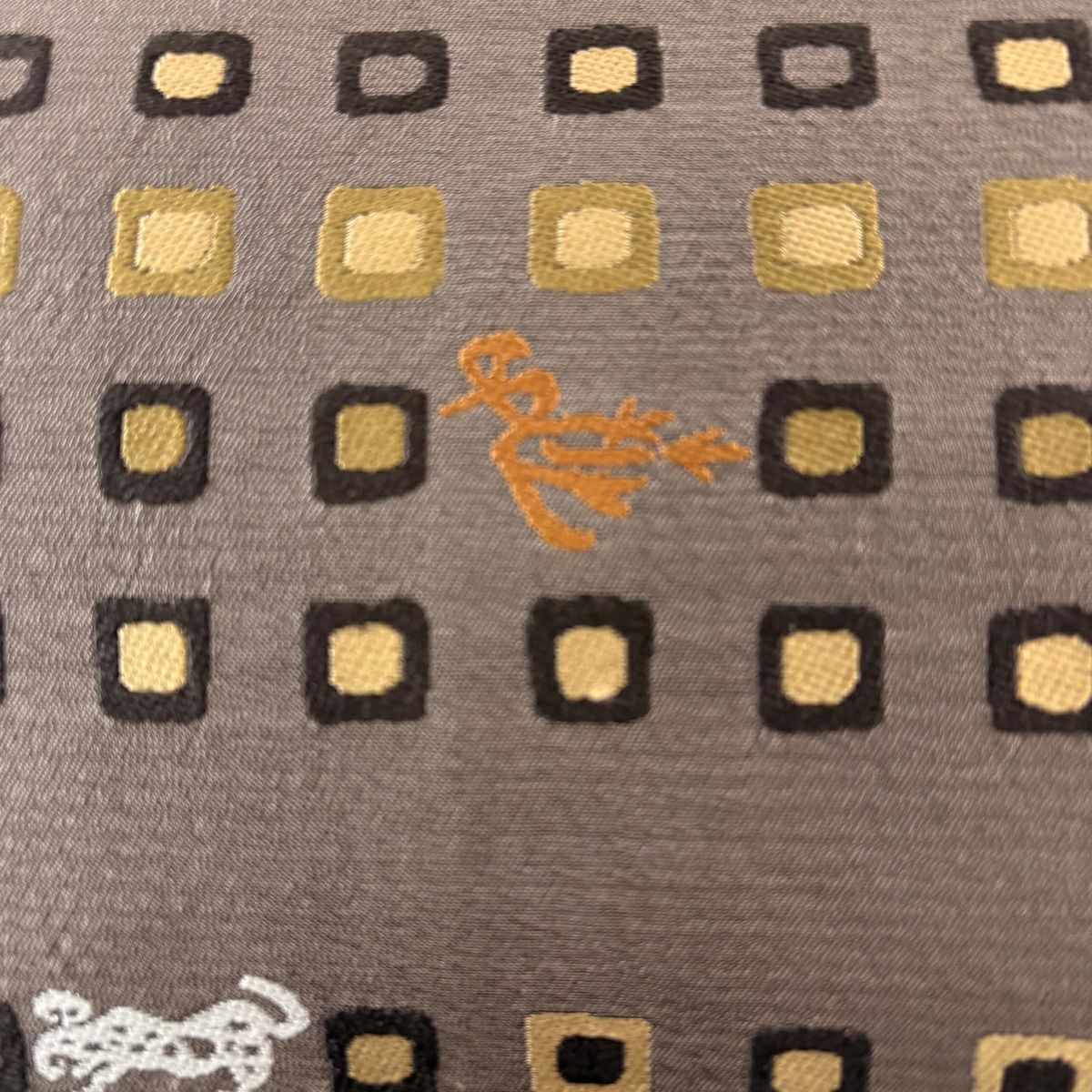 【美品】 袋帶 名品級 幾何學 動物 灰茶 六通 純蠶絲