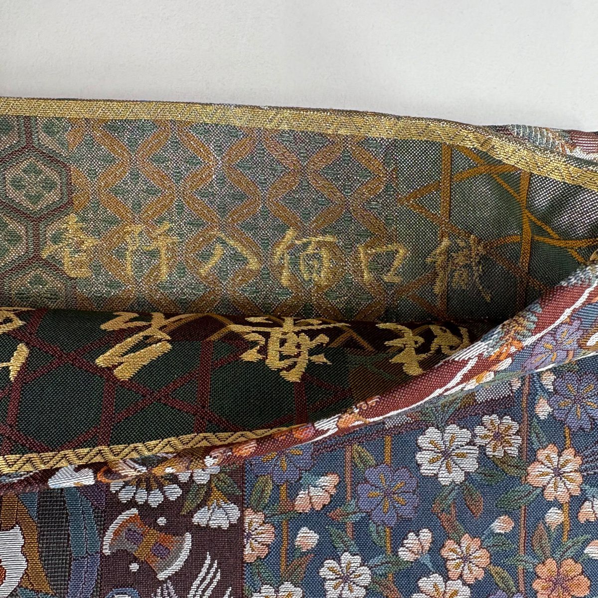 【美品】 袋帶 名品級 能樂名寶大觀 茶 お太鼓圖案 純蠶絲
