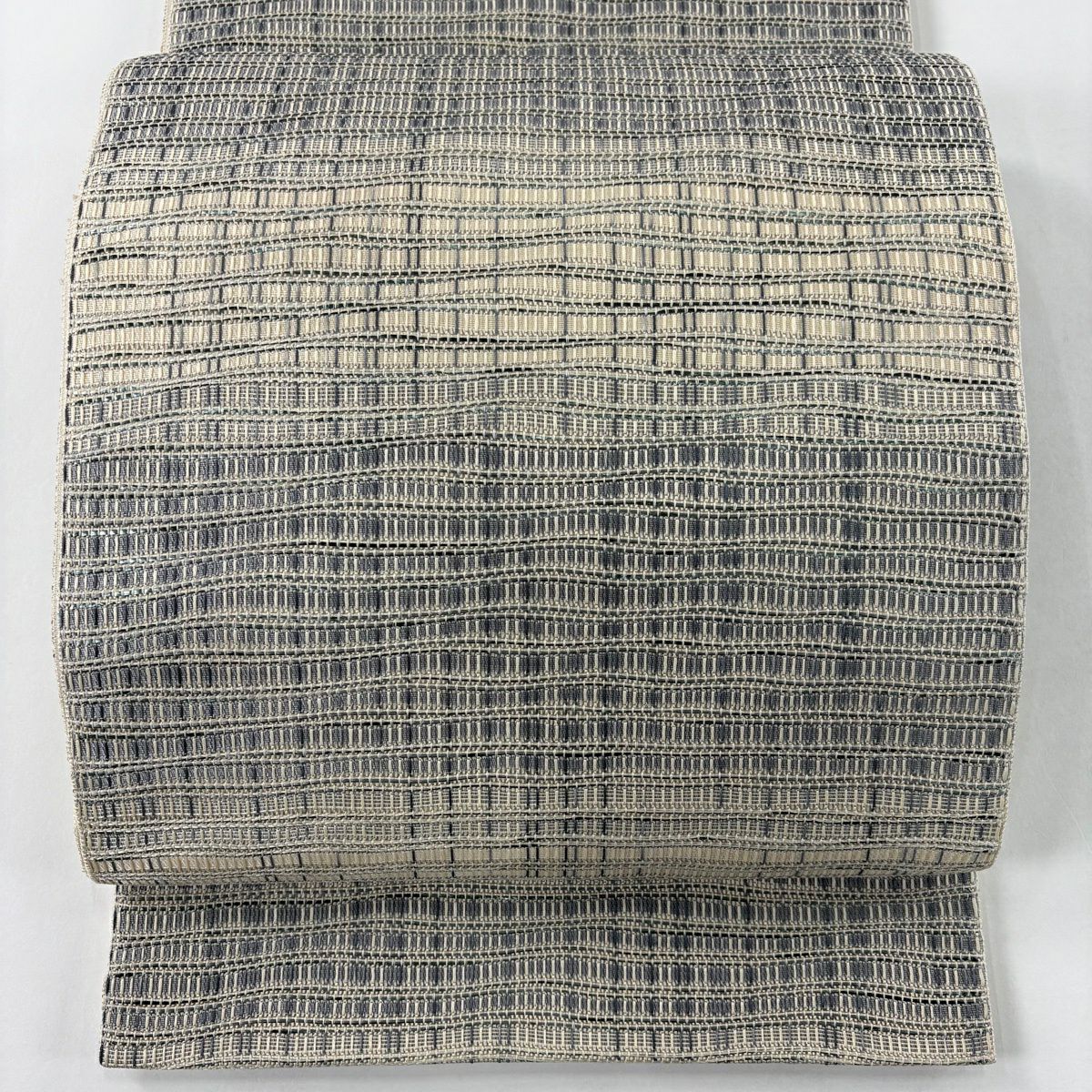 【美品】 袋帶 名品級 幾何學 金金箔 奶油色 全通 純蠶絲