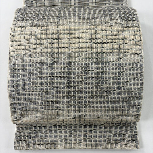 【美品】 袋帶 名品級 幾何學 金金箔 奶油色 全通 純蠶絲