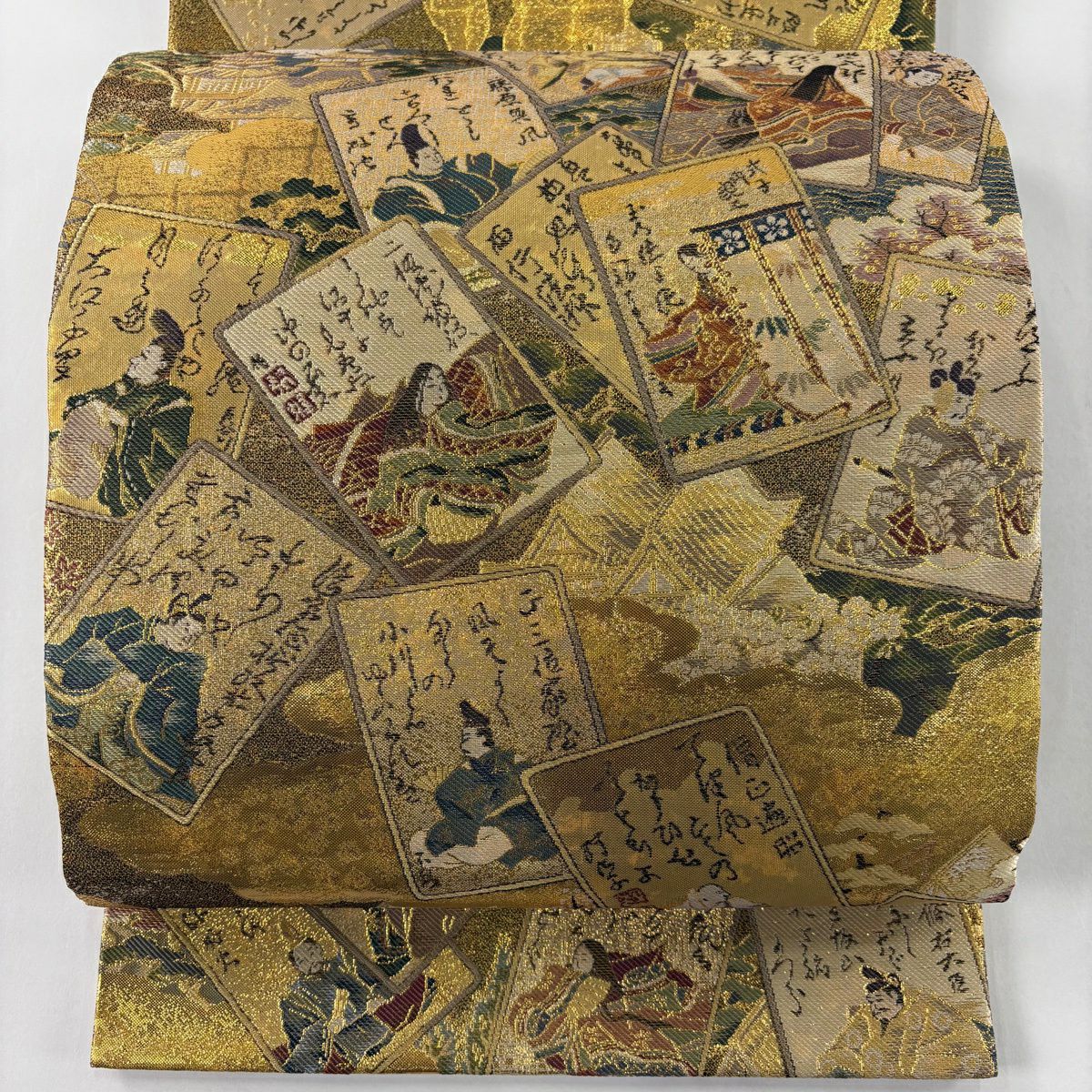 【美品】 袋帶 名品級 牌子 建築 金絲 金金箔 金色 六通 純蠶絲