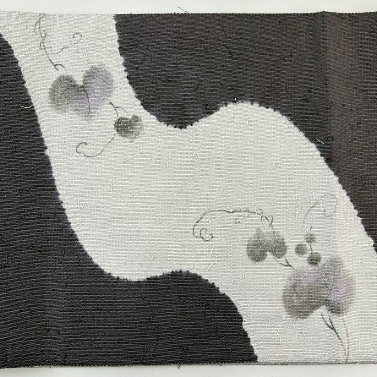【美品】 袋帶 名品級 落款あり 山科春宣 葉與實 紫色 お太鼓圖案 純蠶絲