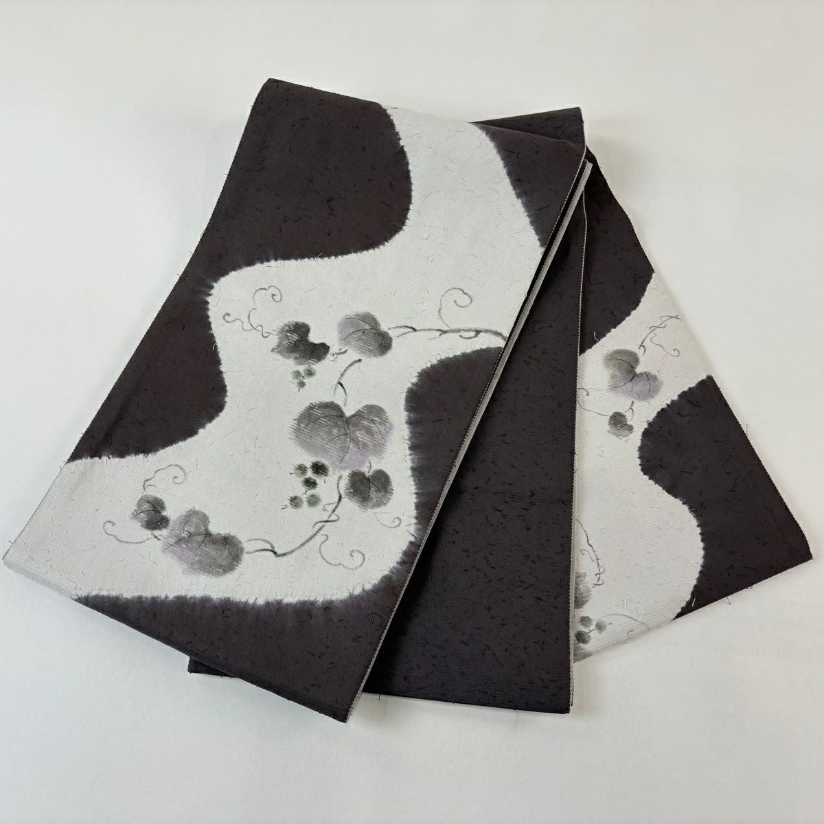 【美品】 袋帶 名品級 落款あり 山科春宣 葉與實 紫色 お太鼓圖案 純蠶絲