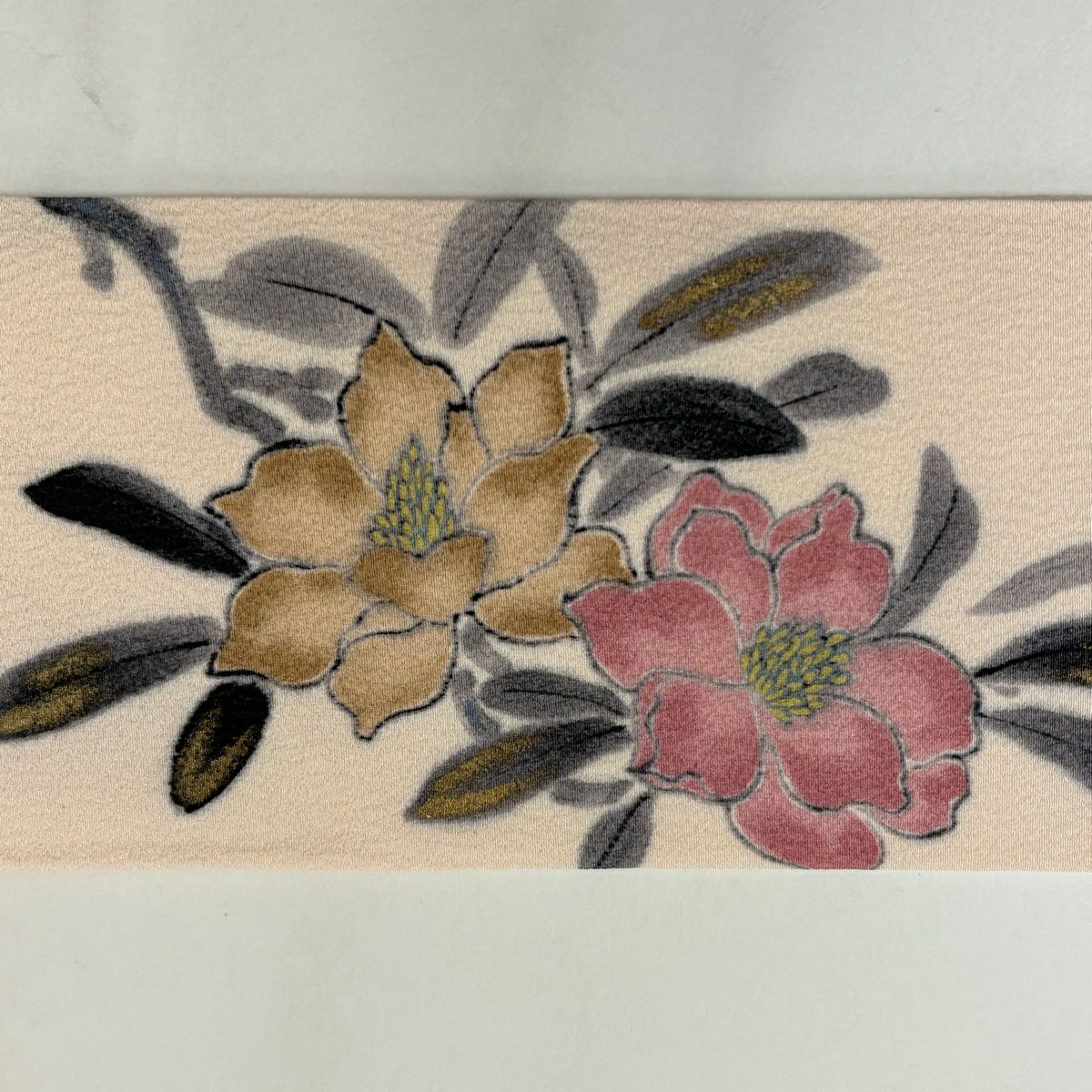 名古屋帶 名品級 附落款 山科春宣 草花紋紋 金銀彩 漸變 鮭粉色 純蠶絲