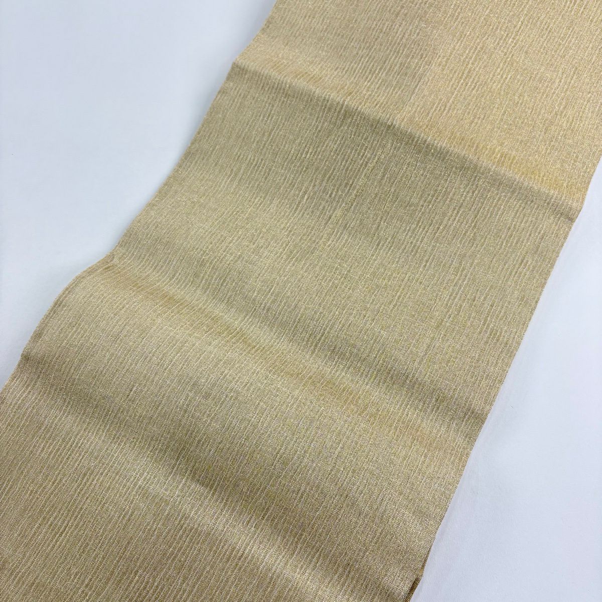 【美品】 袋帶 名品級 夏帶 草花紋紋 松樹皮菱 金絲 米色 大鼓圖案 純蠶絲