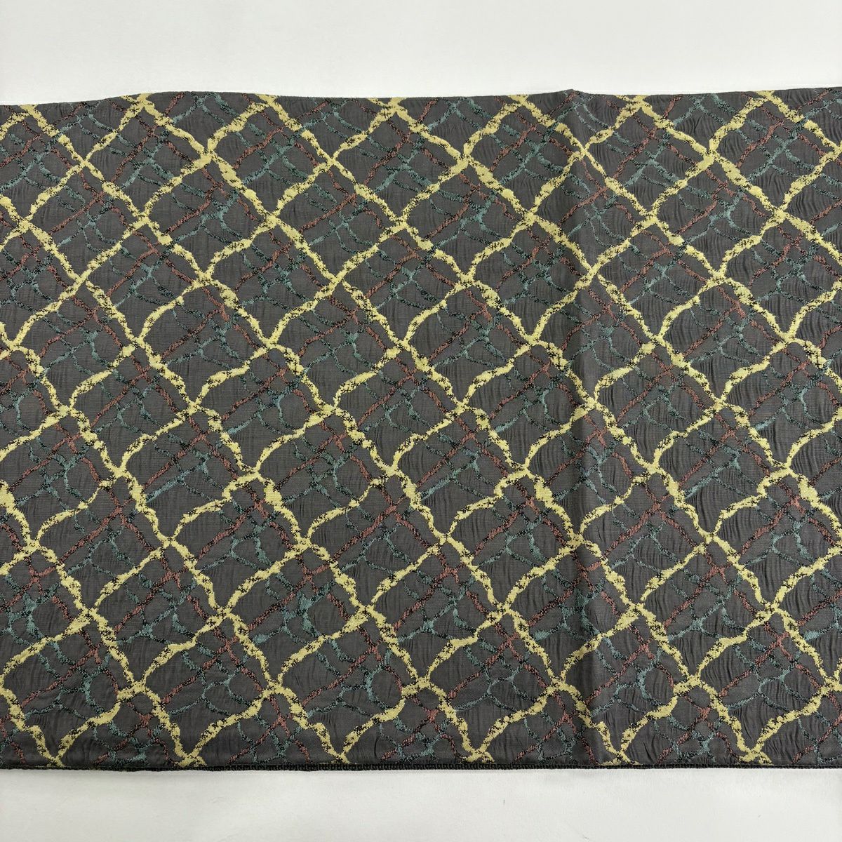 【美品】 袋帶 名品級 落款あり 幾何學 灰色 全通 純蠶絲