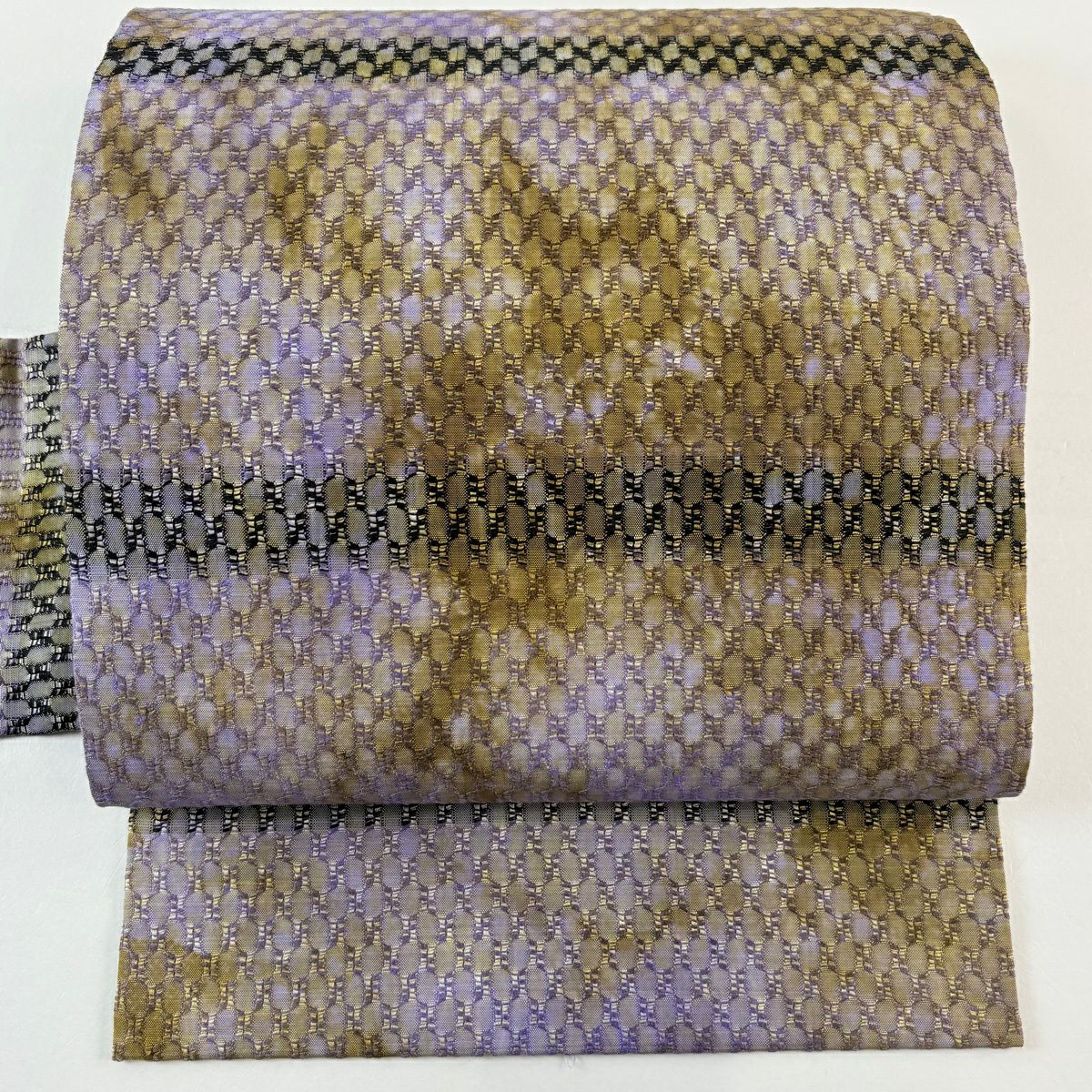 【美品】名古屋帶 名品級 幾何學 漸變 紫 純蠶絲