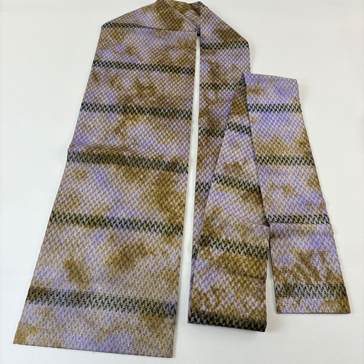 【美品】名古屋帶 名品級 幾何學 漸變 紫 純蠶絲