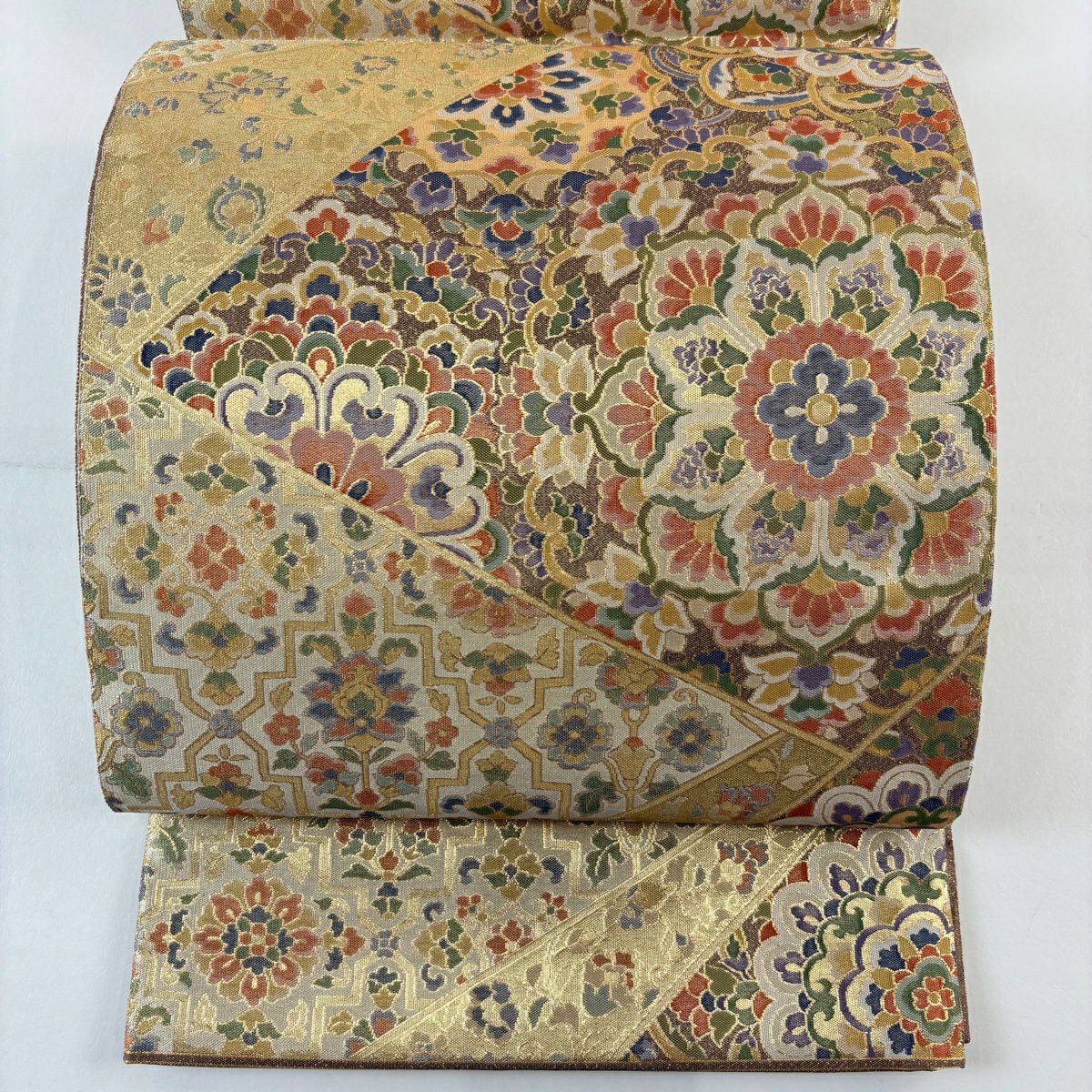 【美品】 袋帶 名品級 華紋 金金箔 金通 金 六通 純蠶絲
