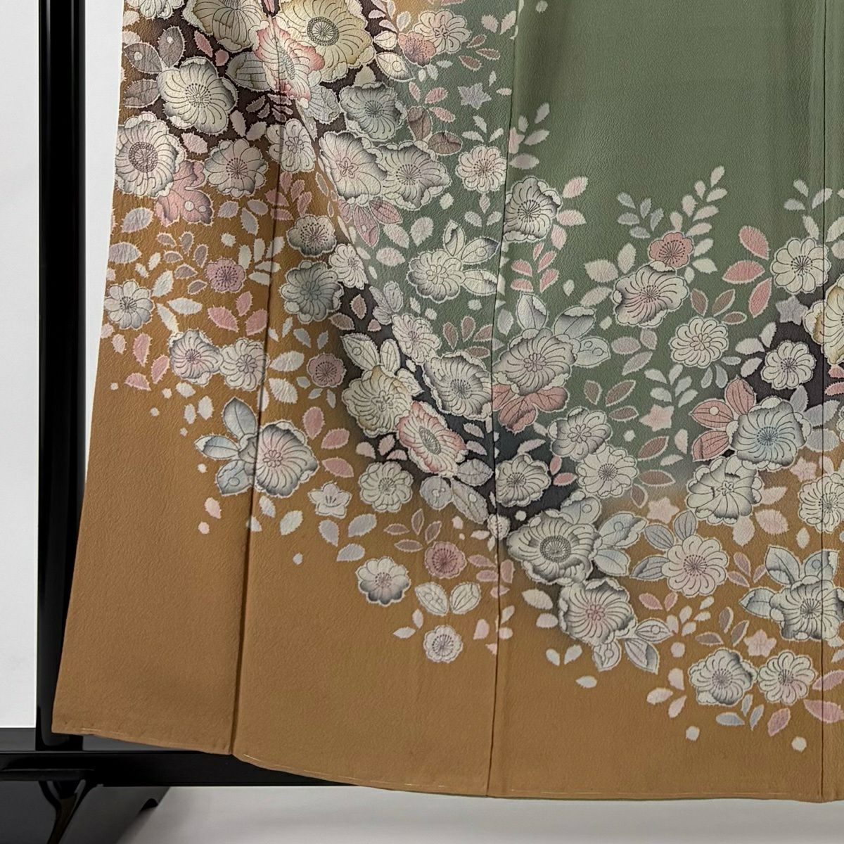 訪問服 身長160cm 袖長64cm M 雙層 辻花染圖案 染分 薄茶 純蠶絲 名品級