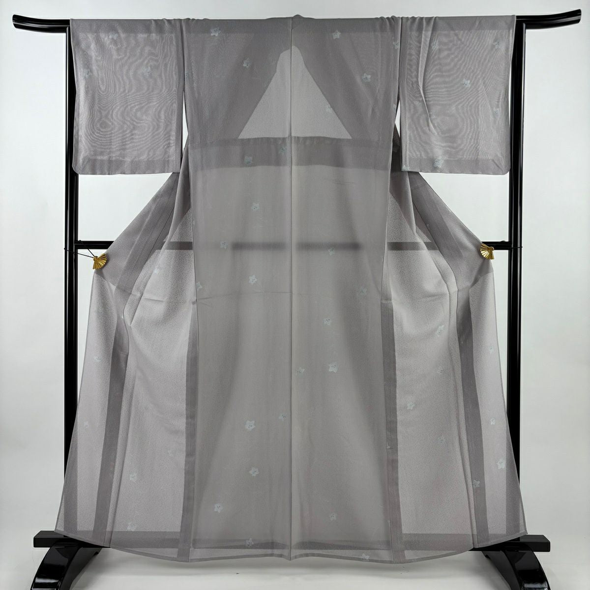 【美品】 小紋 身長161cm 袖長64cm M 薄物 縱絽 桔梗 灰紫 純蠶絲 名品級