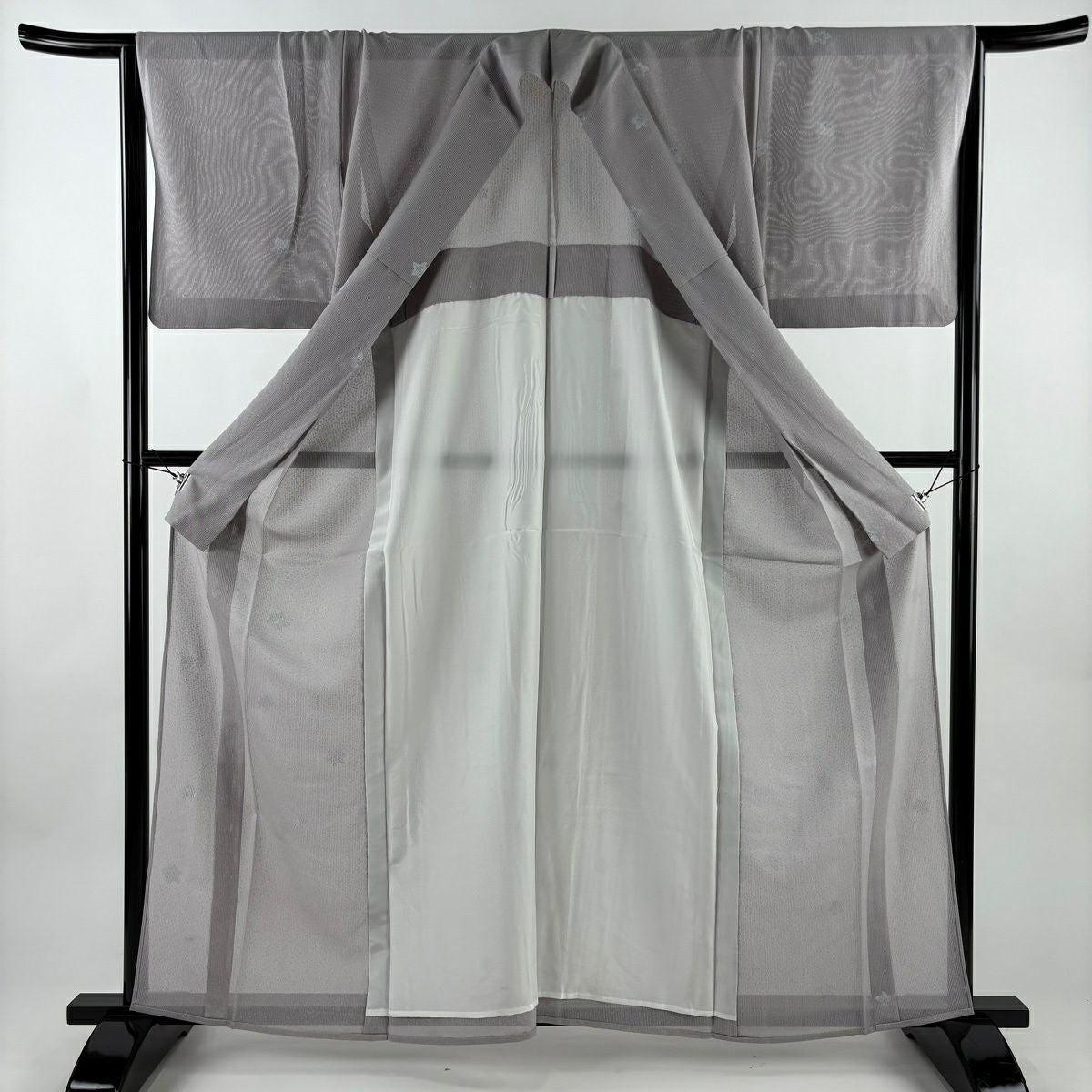 【美品】 小紋 身長161cm 袖長64cm M 薄物 縱絽 桔梗 灰紫 純蠶絲 名品級
