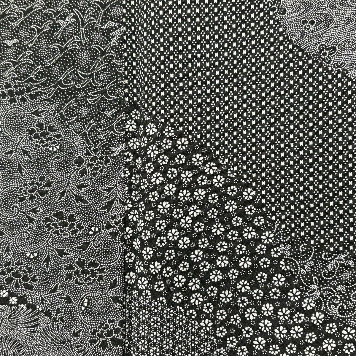 【美品】 江戶小紋 身長158.5cm 袖長62.5cm S 雙層 落款有 寄花圖 菊花花 絞織 黑色 純蠶絲 名品級