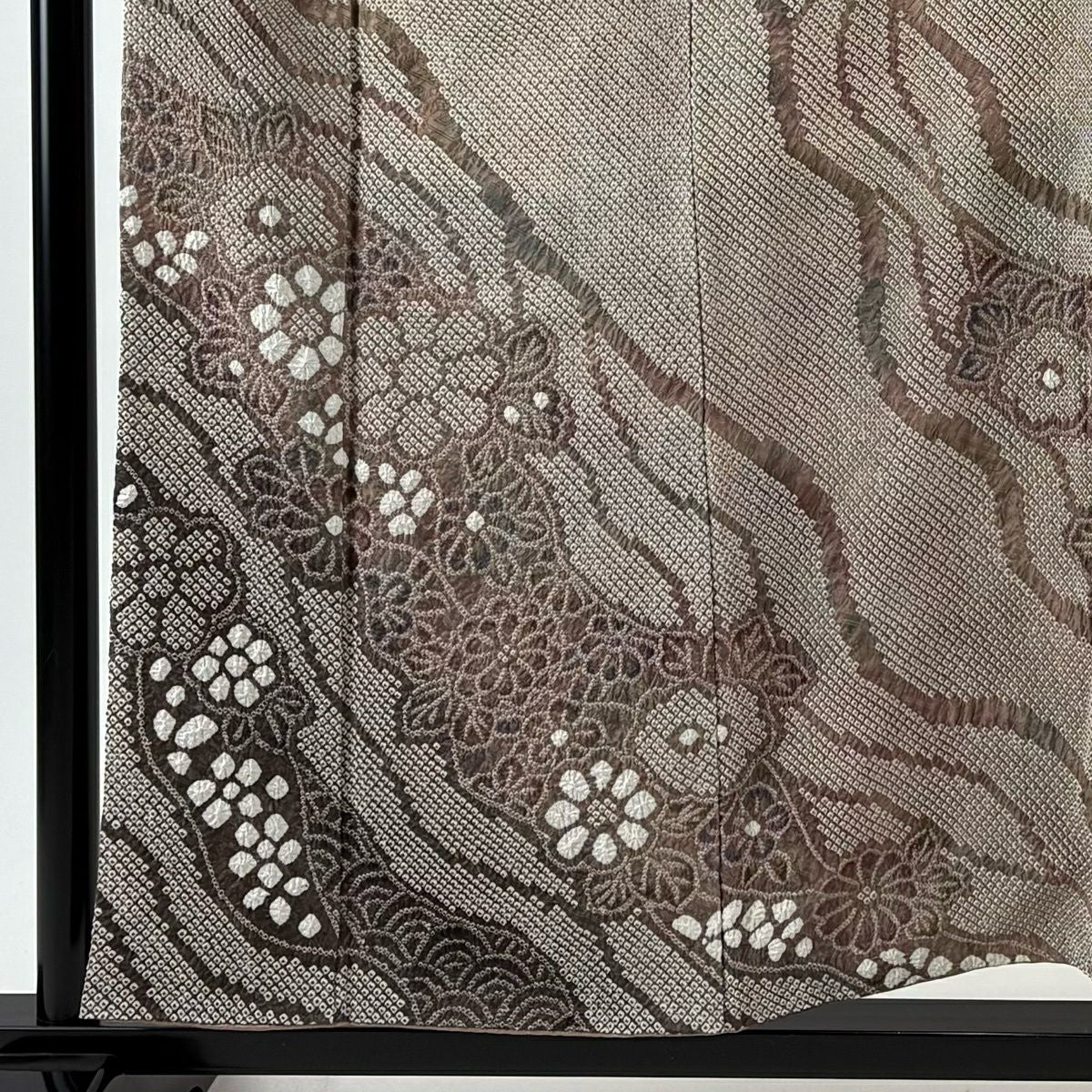 訪問服 身長156cm 袖長63.5cm S 雙層 菊花 青海波 絞染 小豆 純蠶絲 名品級