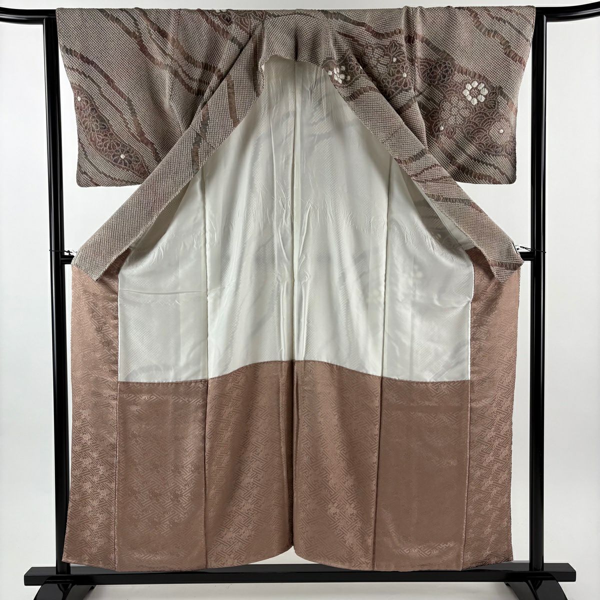 訪問服 身長156cm 袖長63.5cm S 雙層 菊花 青海波 絞染 小豆 純蠶絲 名品級