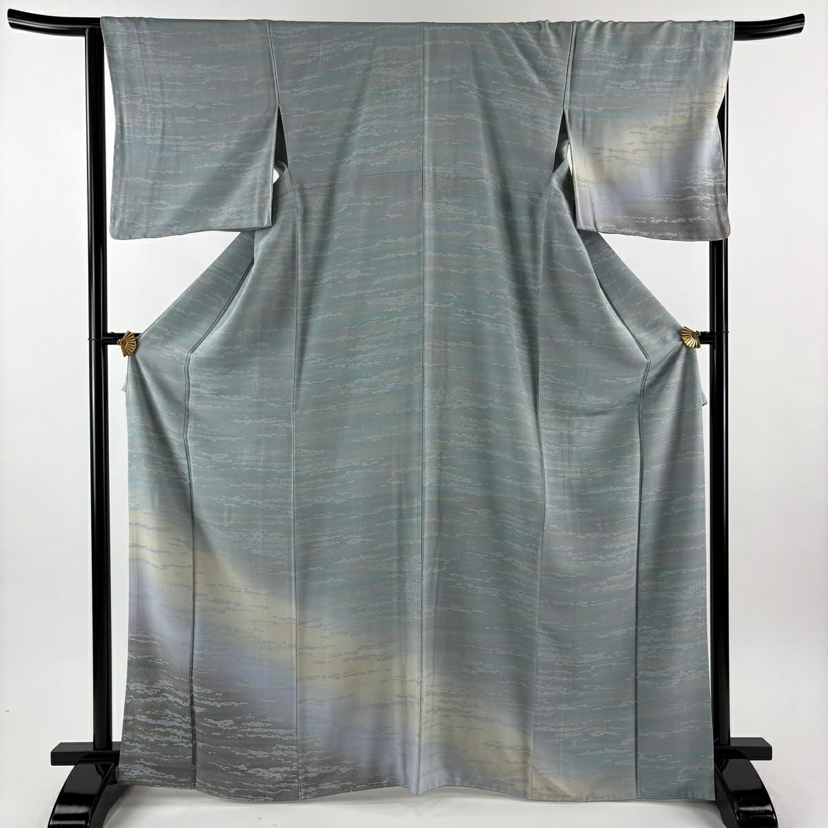 【美品】 付下 身長167.5cm 袖長66cm M 雙層 霞 漸層 青灰 純蠶絲 名品級
