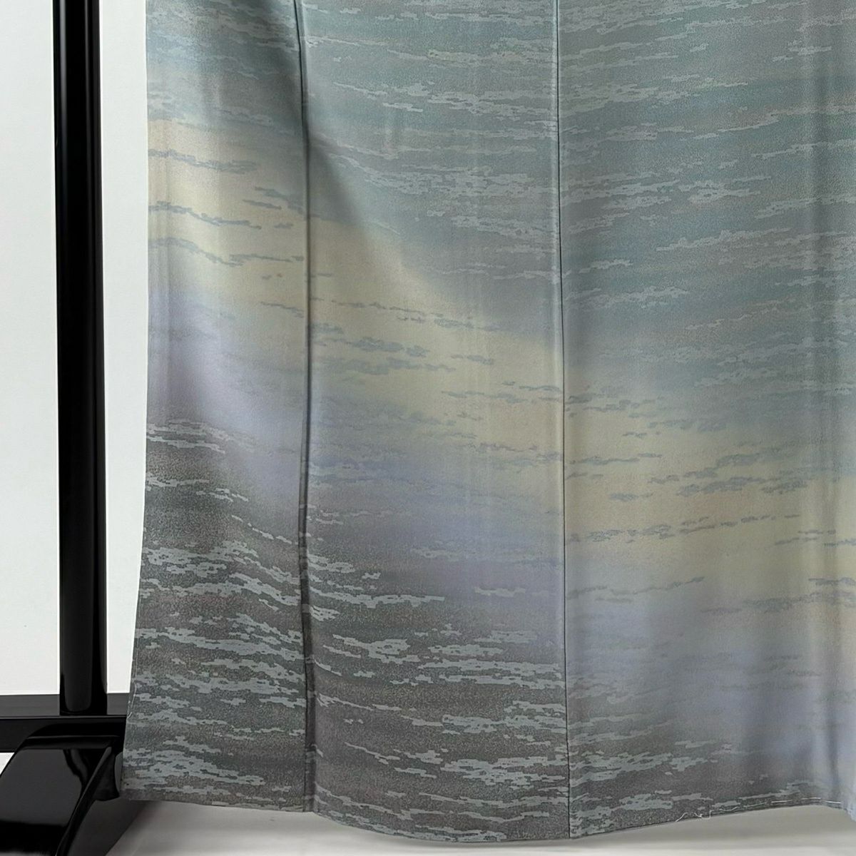 【美品】 付下 身長167.5cm 袖長66cm M 雙層 霞 漸層 青灰 純蠶絲 名品級